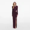 Burgundy Rhinestone Embellished Maxi Dress