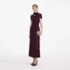 Burgundy Rhinestone Mesh Cut Out Midi Dress