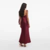 Burgundy Satin Flower Midi Dress