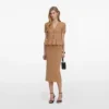 Camel Knit Peplum Midi Dress