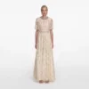Champagne Floral Embellished Maxi Dress
