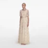 Champagne Floral Embellished Maxi Dress
