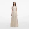 Champagne Metallic Chiffon Maxi Dress