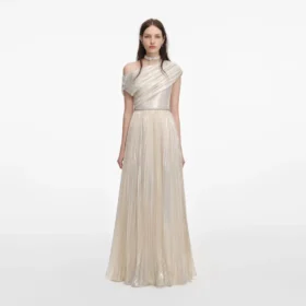 Champagne Metallic Chiffon Maxi Dress
