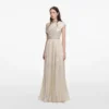Champagne Metallic Chiffon Maxi Dress