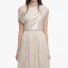 Champagne Metallic Chiffon Maxi Dress