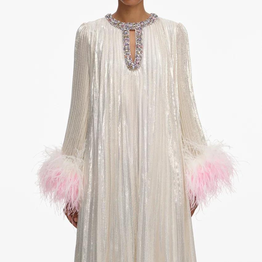 Champagne Metallic Ombre Feather Maxi Dress Champagne Metallic Ombre Feather Maxi Dress