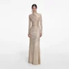 Champagne Rhinestone Drape Maxi Dress