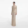 Champagne Rhinestone Drape Maxi Dress