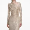 Champagne Rhinestone Drape Maxi Dress