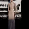 Champagne Rhinestone Drape Maxi Dress