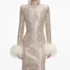 Champagne Rhinestone Feather Midi Dress Champagne Rhinestone Feather Midi Dress