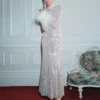Champagne Rhinestone Feather Midi Dress Champagne Rhinestone Feather Midi Dress