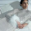 Champagne Rhinestone Feather Midi Dress Champagne Rhinestone Feather Midi Dress