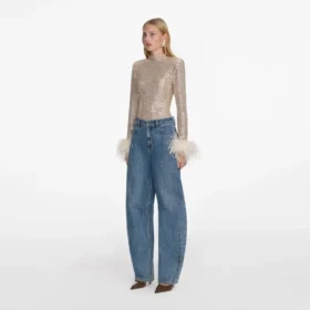 Champagne Rhinestone Feather Top