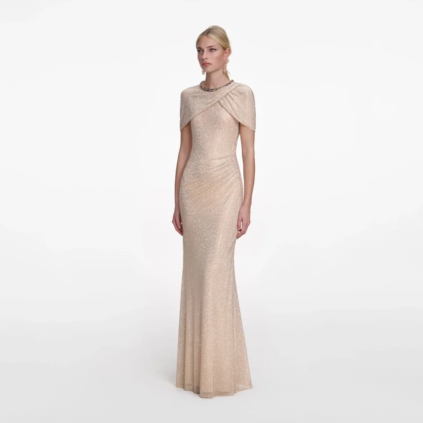 Champagne Rhinestone Maxi Dress Champagne Rhinestone Maxi Dress