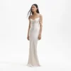 Champagne Satin Flower Maxi Dress