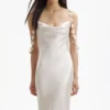 Champagne Satin Flower Maxi Dress