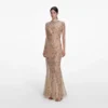 Champagne Sequin Embroidered Maxi Dress
