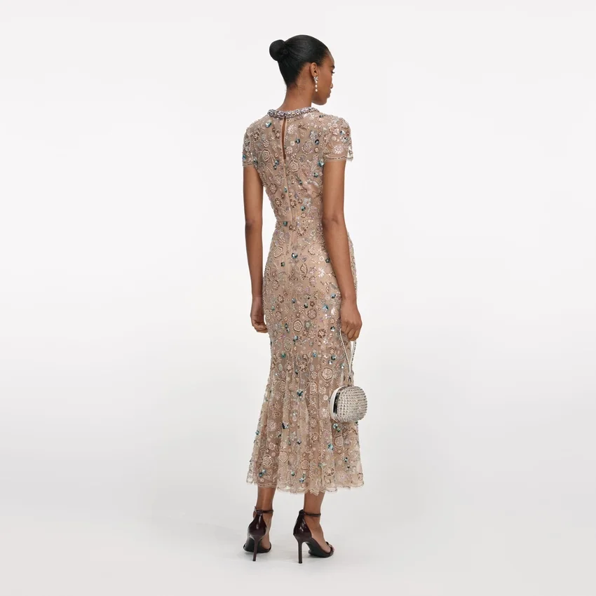 Champagne Sequin Embroidered Midi Dress Champagne Sequin Embroidered Midi Dress