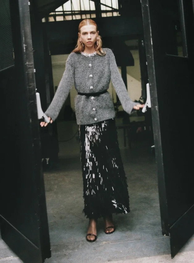 Charcoal Crystal Trim Cardigan Charcoal Crystal Trim Cardigan