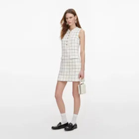 Check Boucle Lace Trim Mini Dress