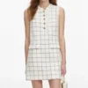 Check Boucle Lace Trim Mini Dress