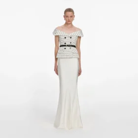 Check Boucle Satin Maxi Dress
