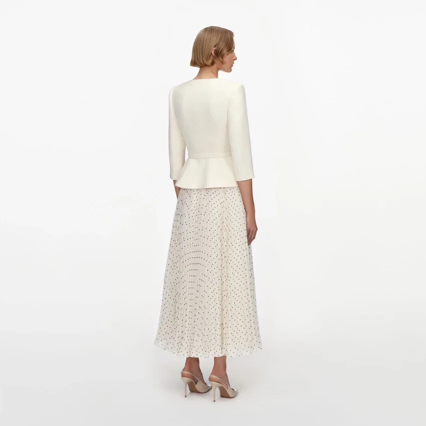 Cream 3D Flower Polka Dot Chiffon Midi Dress Cream 3D Flower Polka Dot Chiffon Midi Dress