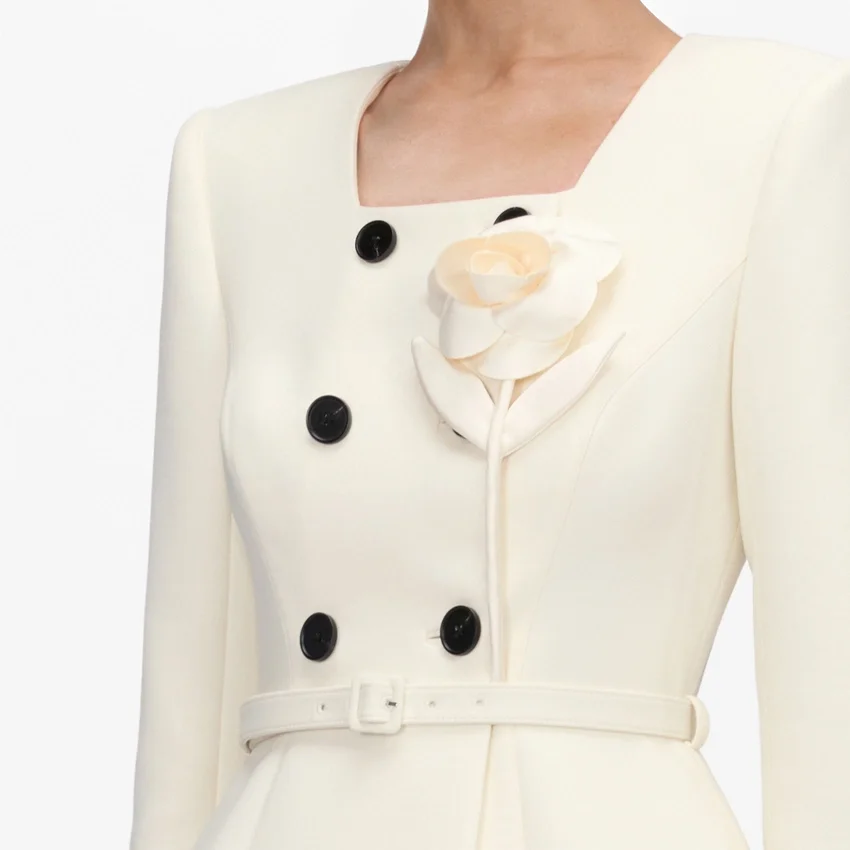 Cream 3D Flower Polka Dot Chiffon Midi Dress Cream 3D Flower Polka Dot Chiffon Midi Dress