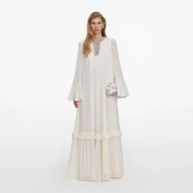 Cream And Gold Chiffon Maxi Dress