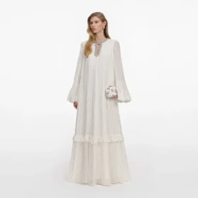 Cream And Gold Chiffon Maxi Dress