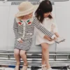 Cream And Navy Striped Knitted Cardigan