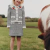 Cream And Navy Striped Knitted Skirt
