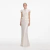 Cream Boucle Bow Detail Maxi Dress