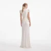 Cream Boucle Bow Detail Maxi Dress