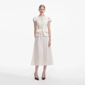 Cream Boucle Bow Detail Midi Dress