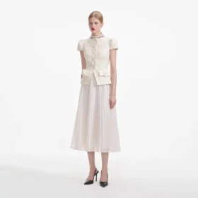 Cream Boucle Bow Detail Midi Dress