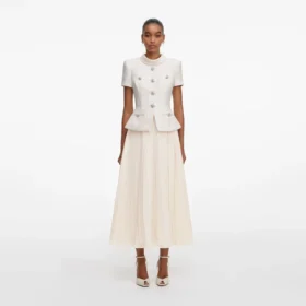 Cream Boucle Collared Midi Dress