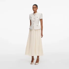 Cream Boucle Collared Midi Dress