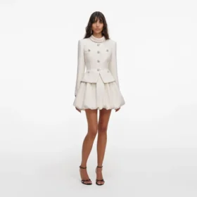 Cream Boucle Collared Mini Dress