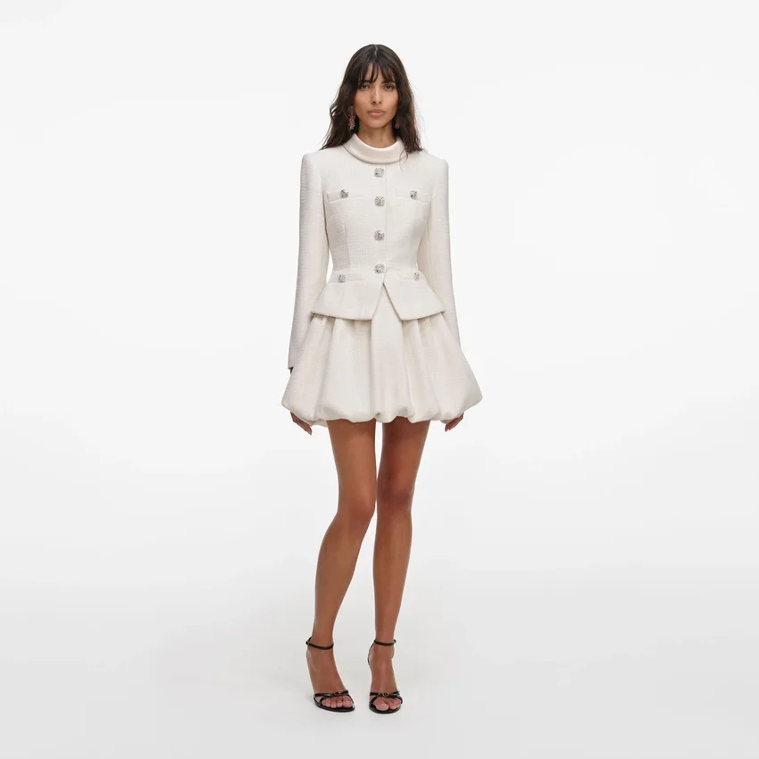 Cream Boucle Collared Mini Dress Cream Boucle Collared Mini Dress