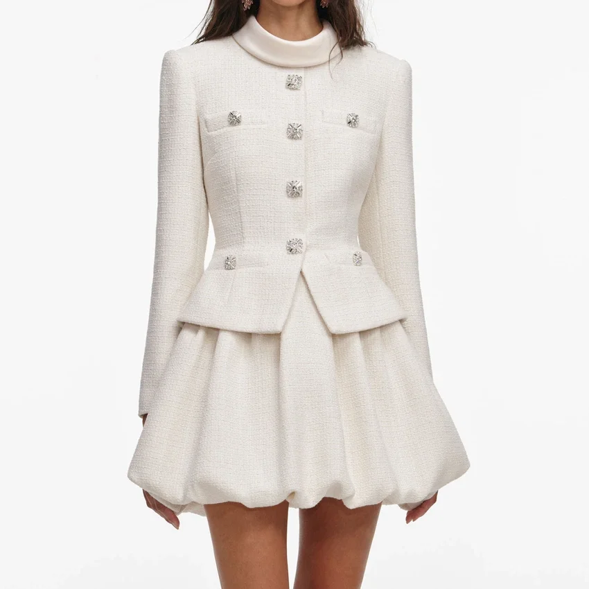 Cream Boucle Collared Mini Dress Cream Boucle Collared Mini Dress