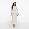 Cream Boucle Flower Lace Midi Dress
