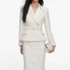 Cream Boucle Flower Lace Midi Dress