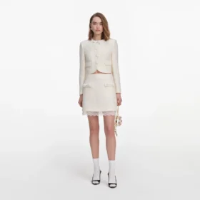 Cream Boucle Lace Mini Skirt