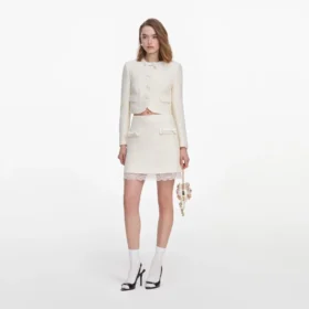 Cream Boucle Lace Mini Skirt