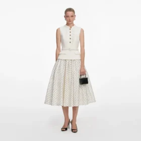Cream Boucle Polka Dot Midi Dress