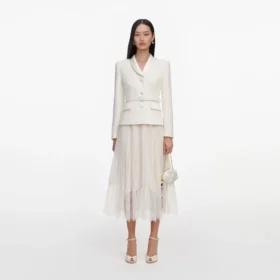 Cream Boucle Shawl Collared Midi Dress