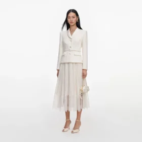 Cream Boucle Shawl Collared Midi Dress